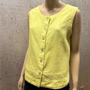 100% Linen Cut Loose Lemon Button Down Sleeveless Top